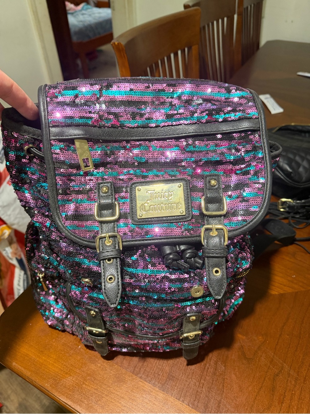 Juicy Couture Sequin Backpack in Pink & Teal Mix